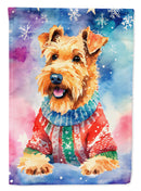 Airedale Terrier Christmas Garden Flag – Cozy Dog Holiday Decor with Tree & Presents