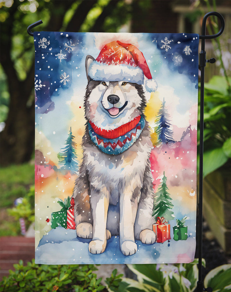Alaskan Malamute Christmas Garden Flag – Cozy Dog Holiday Decor with Tree & Presents