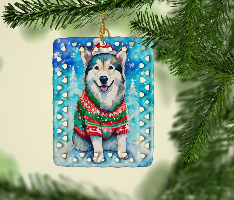 Alaskan Malamute Christmas Porcelain Ornament