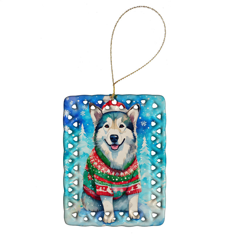 Alaskan Malamute Christmas Porcelain Ornament