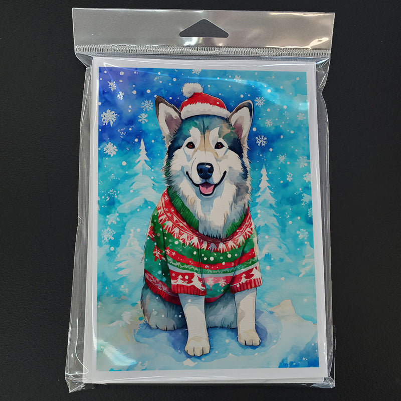 Alaskan Malamute Christmas Greeting Cards Pack of 8