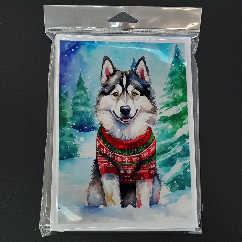 Alaskan Malamute Christmas Greeting Cards Pack of 8