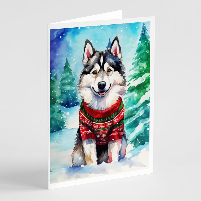 Alaskan Malamute Christmas Greeting Cards Pack of 8