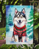 Alaskan Malamute Christmas Garden Flag – Cozy Dog Holiday Decor with Tree & Presents