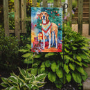 American English Coonhound Christmas Garden Flag – Cozy Dog Holiday Decor with Tree & Presents