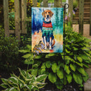 American English Coonhound Christmas Garden Flag – Cozy Dog Holiday Decor with Tree & Presents