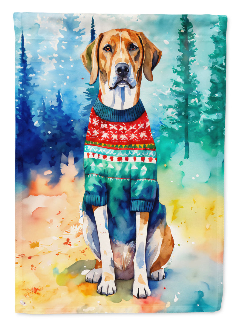 American English Coonhound Christmas Garden Flag – Cozy Dog Holiday Decor with Tree & Presents