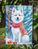 American Eskimo Christmas Garden Flag – Cozy Dog Holiday Decor with Tree & Presents