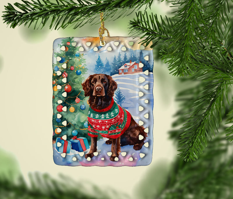 American Water Spaniel Christmas Porcelain Ornament