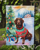 American Water Spaniel Christmas Garden Flag – Cozy Dog Holiday Decor with Tree & Presents