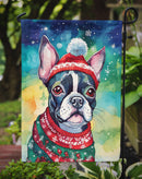 Boston Terrier Christmas Garden Flag – Cozy Dog Holiday Decor with Tree & Presents