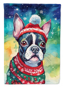 Boston Terrier Christmas Garden Flag – Cozy Dog Holiday Decor with Tree & Presents