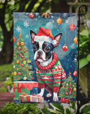 Boston Terrier Christmas Garden Flag – Cozy Dog Holiday Decor with Tree & Presents