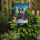 Boston Terrier Christmas Garden Flag – Cozy Dog Holiday Decor with Tree & Presents