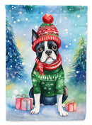 Boston Terrier Christmas Garden Flag – Cozy Dog Holiday Decor with Tree & Presents