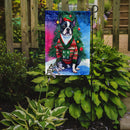 Boston Terrier Christmas Garden Flag – Cozy Dog Holiday Decor with Tree & Presents