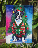 Boston Terrier Christmas Garden Flag – Cozy Dog Holiday Decor with Tree & Presents