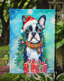 Boston Terrier Christmas Garden Flag – Cozy Dog Holiday Decor with Tree & Presents