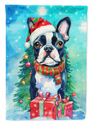 Boston Terrier Christmas Garden Flag – Cozy Dog Holiday Decor with Tree & Presents