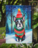Boston Terrier Christmas Garden Flag – Cozy Dog Holiday Decor with Tree & Presents