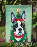 Boston Terrier Christmas Garden Flag – Cozy Dog Holiday Decor with Tree & Presents