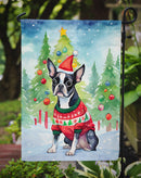 Boston Terrier Christmas Garden Flag – Cozy Dog Holiday Decor with Tree & Presents