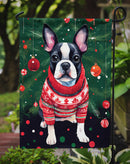 Boston Terrier Christmas Garden Flag – Cozy Dog Holiday Decor with Tree & Presents