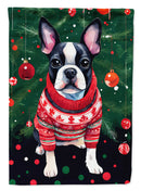 Boston Terrier Christmas Garden Flag – Cozy Dog Holiday Decor with Tree & Presents