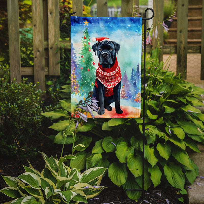 Cane Corso Christmas Garden Flag – Cozy Dog Holiday Decor with Tree & Presents