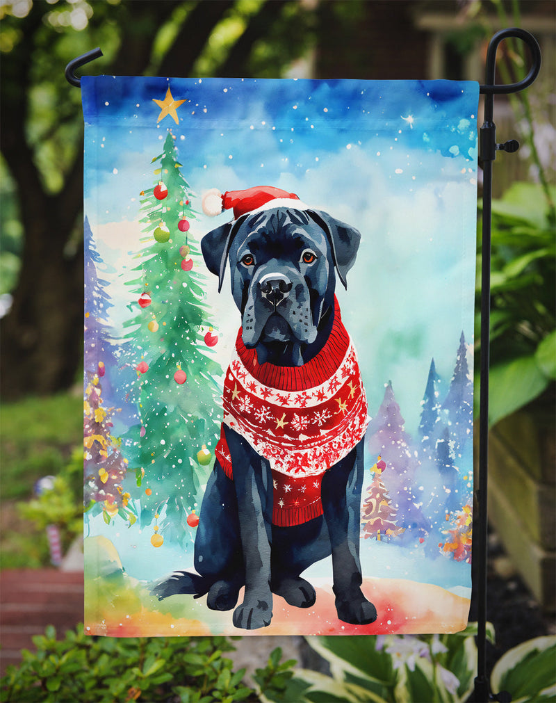 Cane Corso Christmas Garden Flag – Cozy Dog Holiday Decor with Tree & Presents