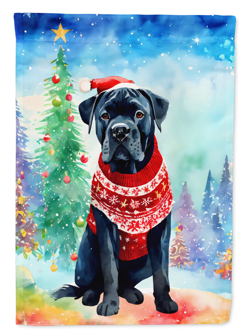 Cane Corso Christmas Garden Flag – Cozy Dog Holiday Decor with Tree & Presents