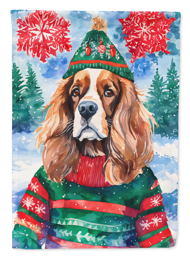 Cavalier Spaniel Christmas Garden Flag – Cozy Dog Holiday Decor with Tree & Presents