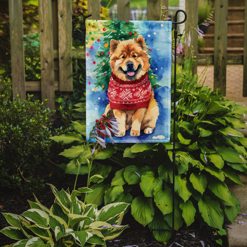 Chow Chow Christmas Garden Flag – Cozy Dog Holiday Decor with Tree & Presents