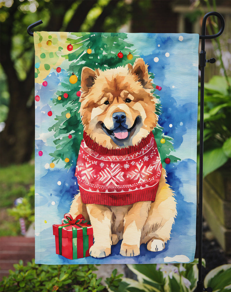 Chow Chow Christmas Garden Flag – Cozy Dog Holiday Decor with Tree & Presents