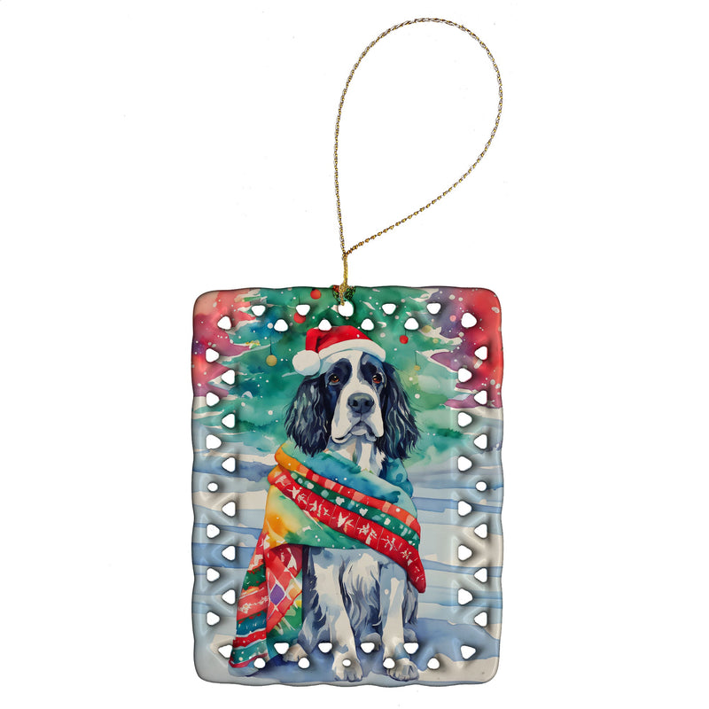 English Springer Spaniel Christmas Porcelain Ornament