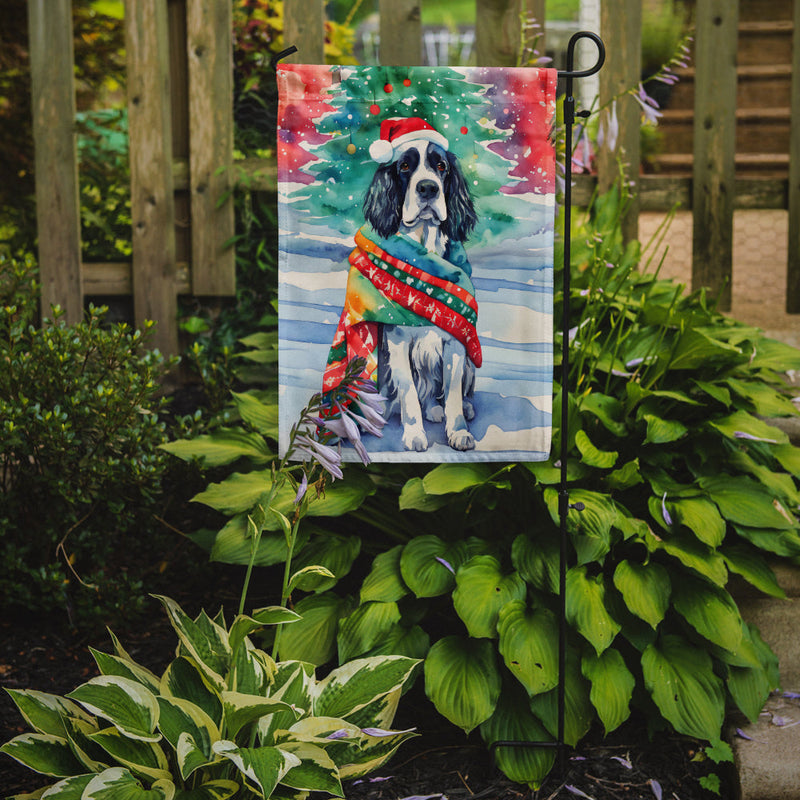 English Springer Spaniel Christmas Garden Flag – Cozy Dog Holiday Decor with Tree & Presents
