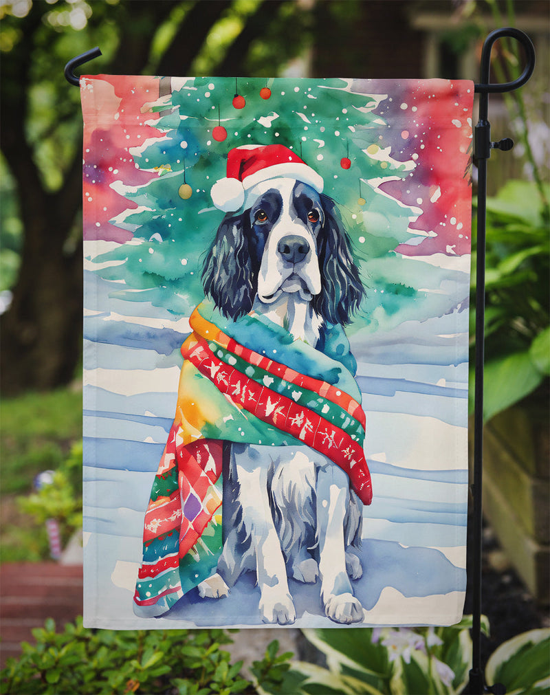 English Springer Spaniel Christmas Garden Flag – Cozy Dog Holiday Decor with Tree & Presents