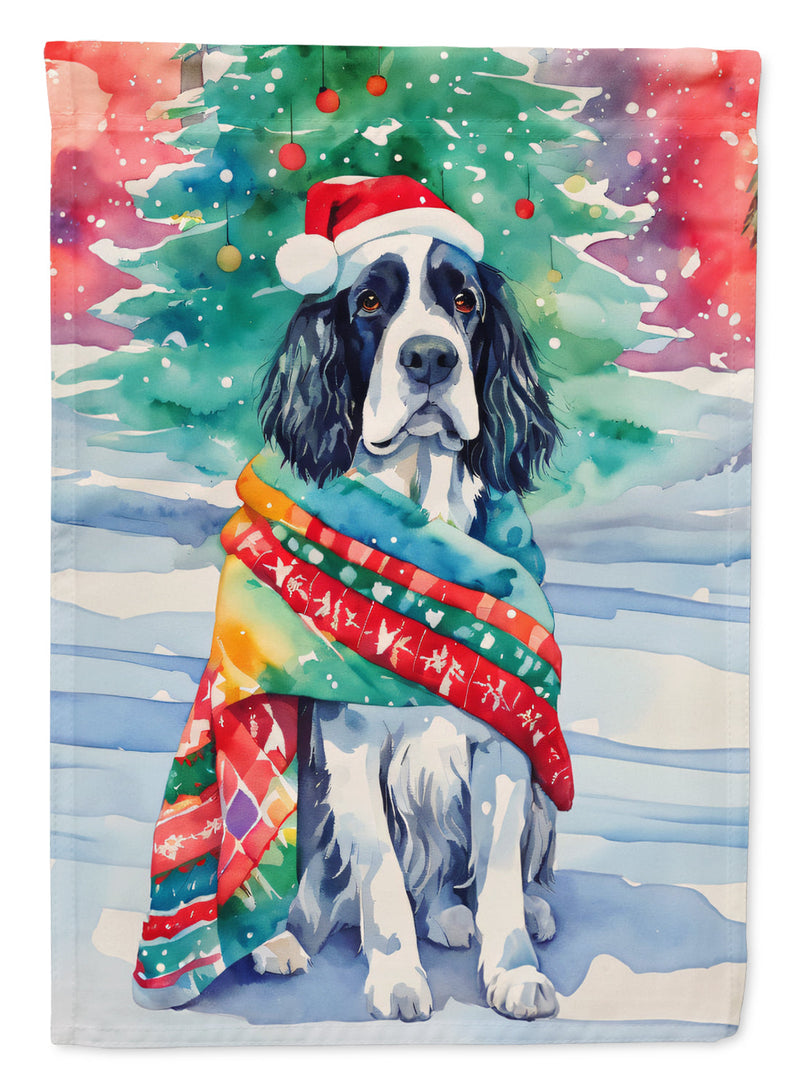 English Springer Spaniel Christmas Garden Flag – Cozy Dog Holiday Decor with Tree & Presents