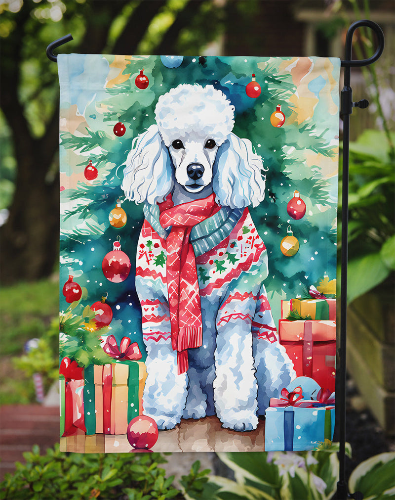 Poodle Christmas Garden Flag – Cozy Dog Holiday Decor with Tree & Presents