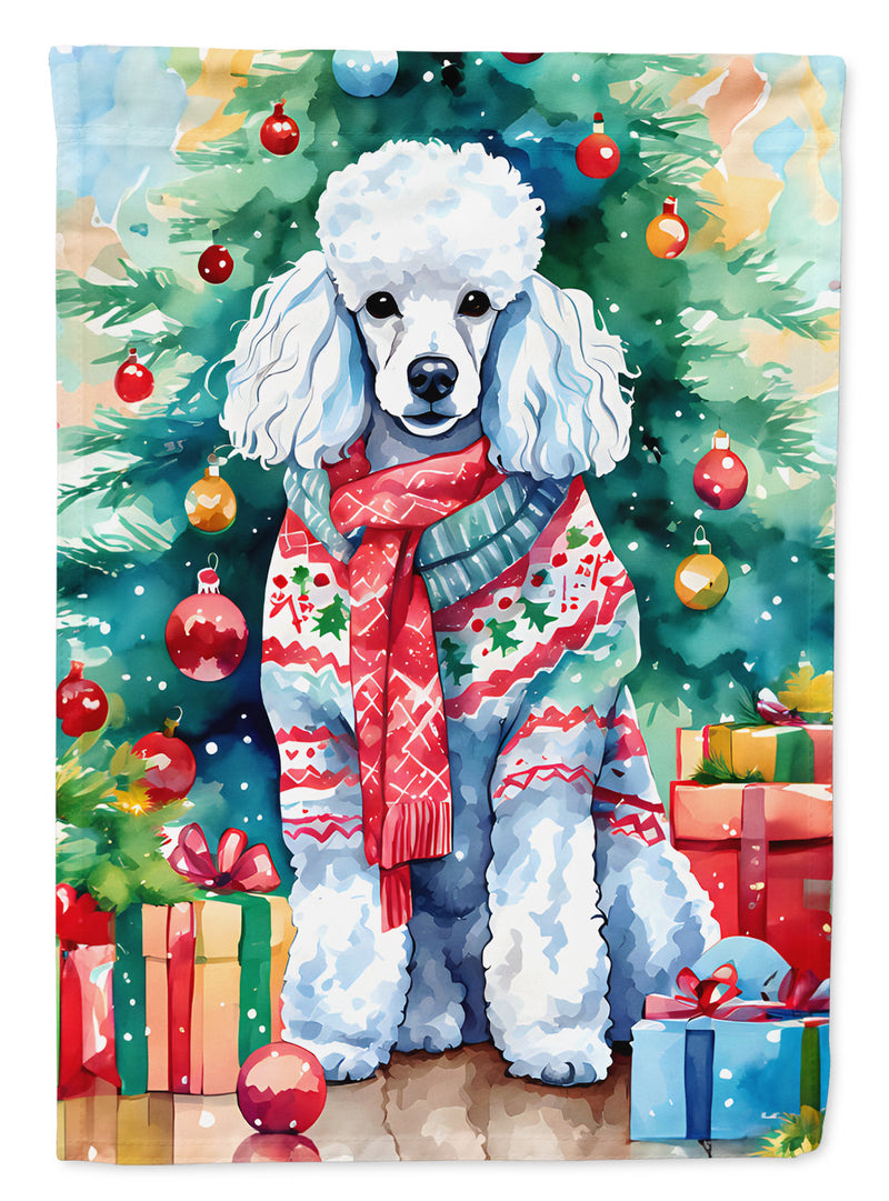 Poodle Christmas Garden Flag – Cozy Dog Holiday Decor with Tree & Presents
