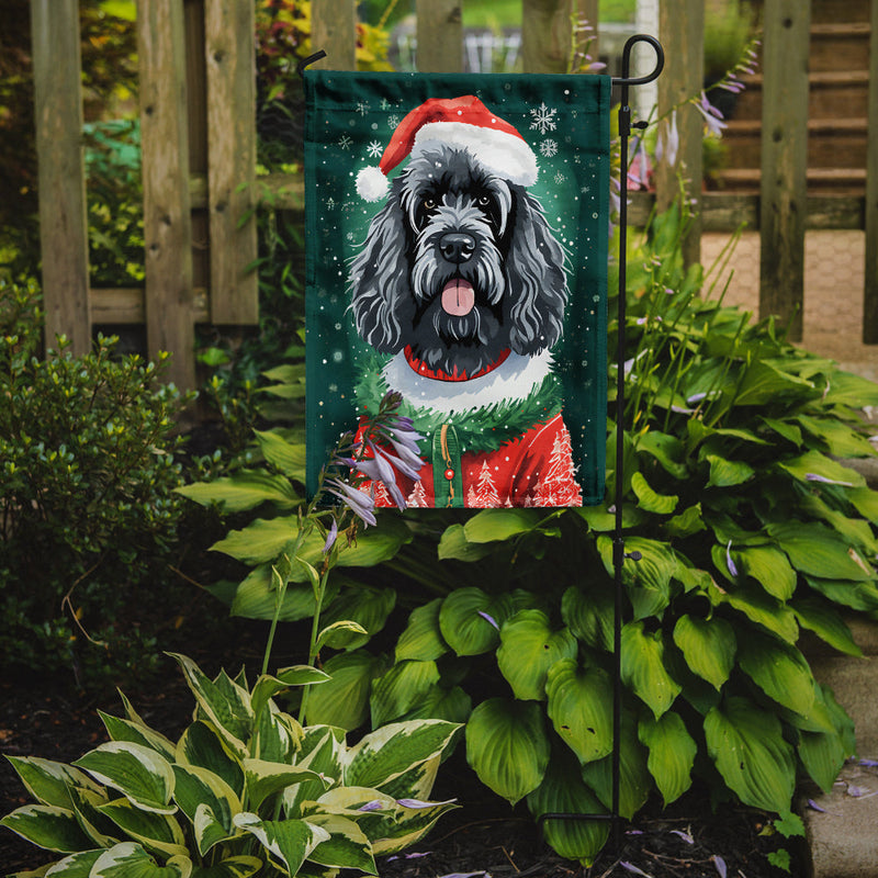 Portuguese Water Dog Christmas Garden Flag – Cozy Dog Holiday Decor with Tree & Presents