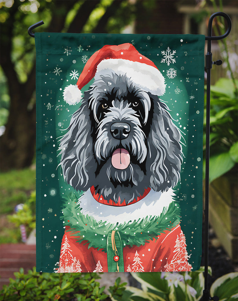 Portuguese Water Dog Christmas Garden Flag – Cozy Dog Holiday Decor with Tree & Presents