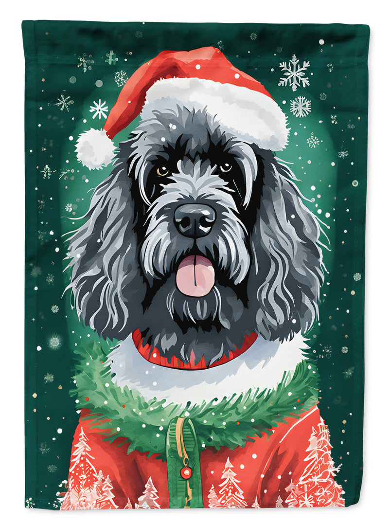 Portuguese Water Dog Christmas Garden Flag – Cozy Dog Holiday Decor with Tree & Presents