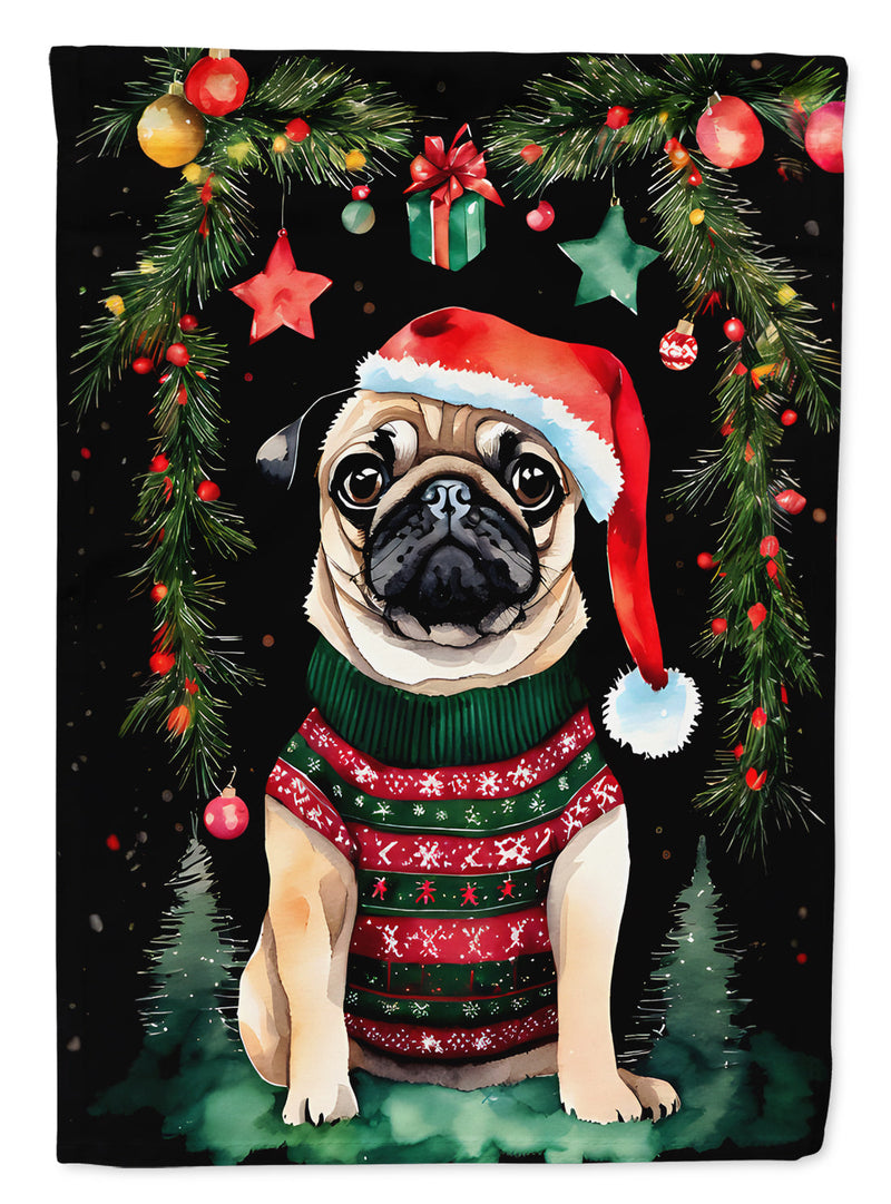 Pug Christmas House Flag