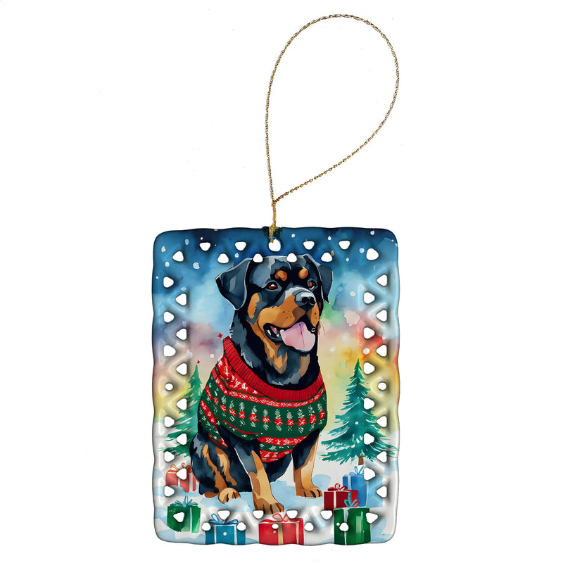 Rottweiler Christmas Porcelain Ornament