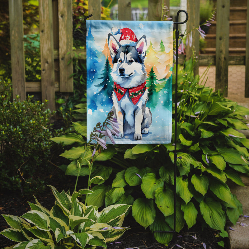 Siberian Husky Christmas Garden Flag – Cozy Dog Holiday Decor with Tree & Presents