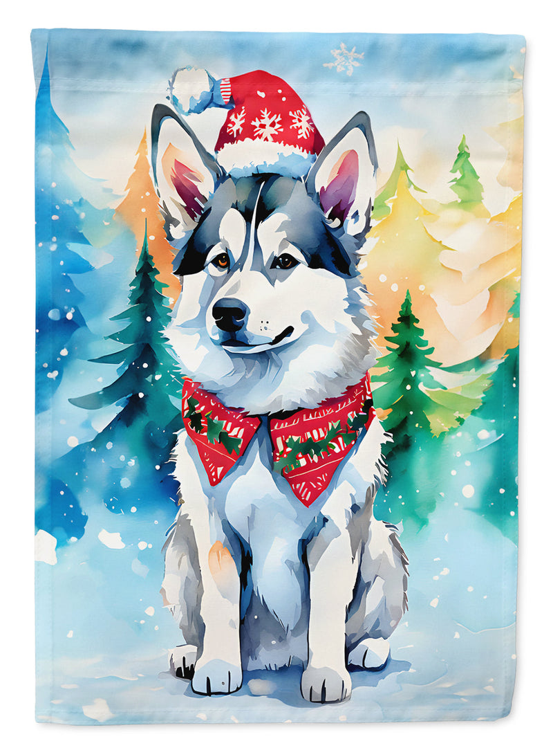 Siberian Husky Christmas Garden Flag – Cozy Dog Holiday Decor with Tree & Presents