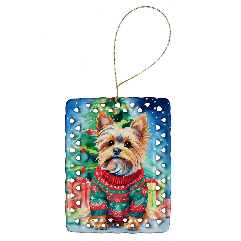 Yorkshire Terrier Yorkie Christmas Porcelain Ornament