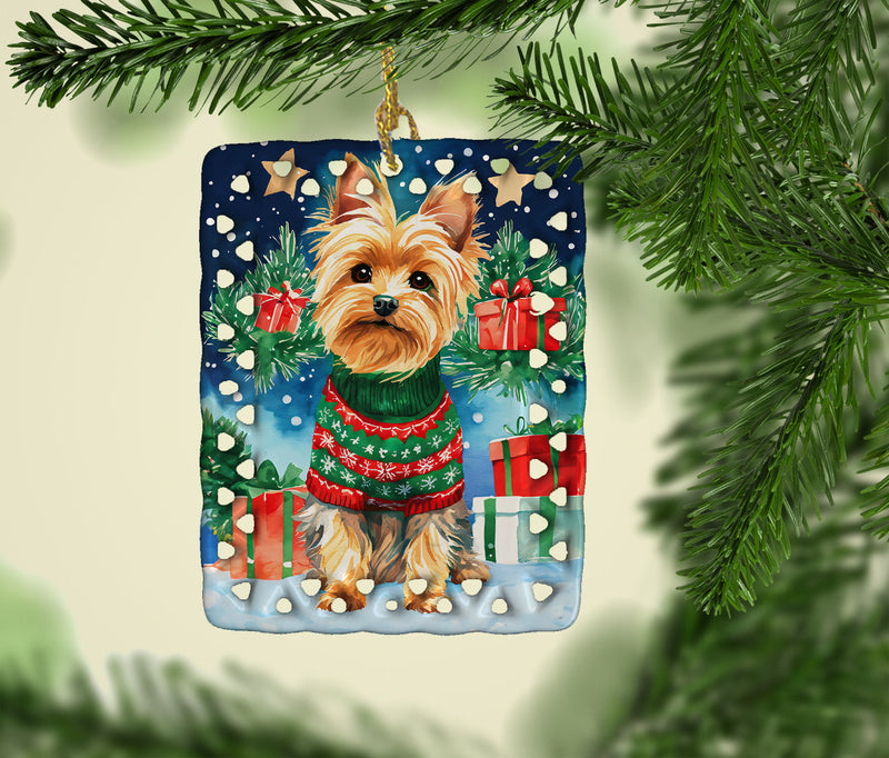 Yorkshire Terrier Yorkie Christmas Porcelain Ornament