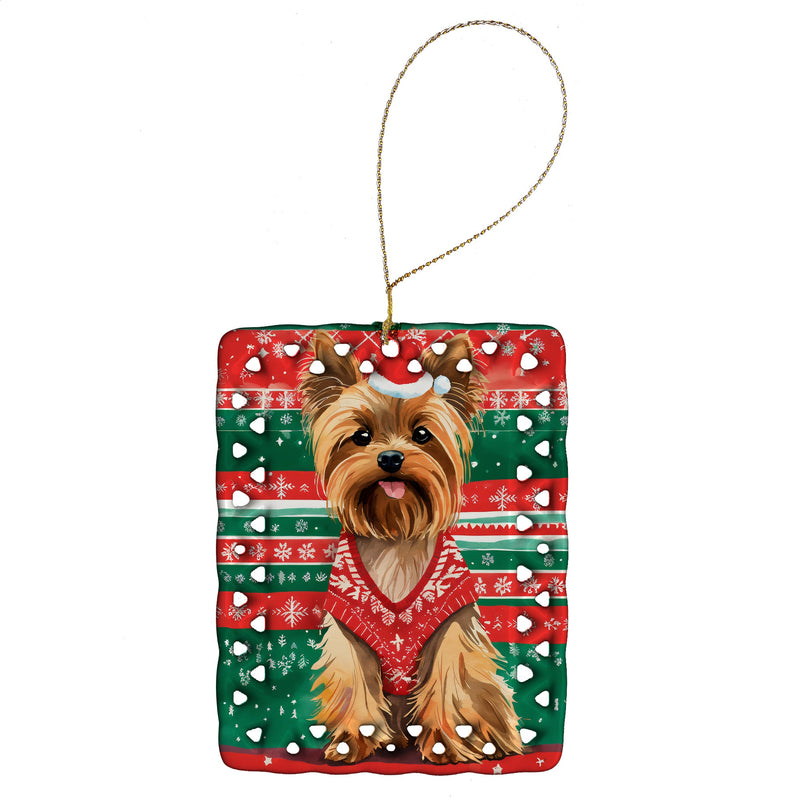 Yorkshire Terrier Yorkie Christmas Porcelain Ornament